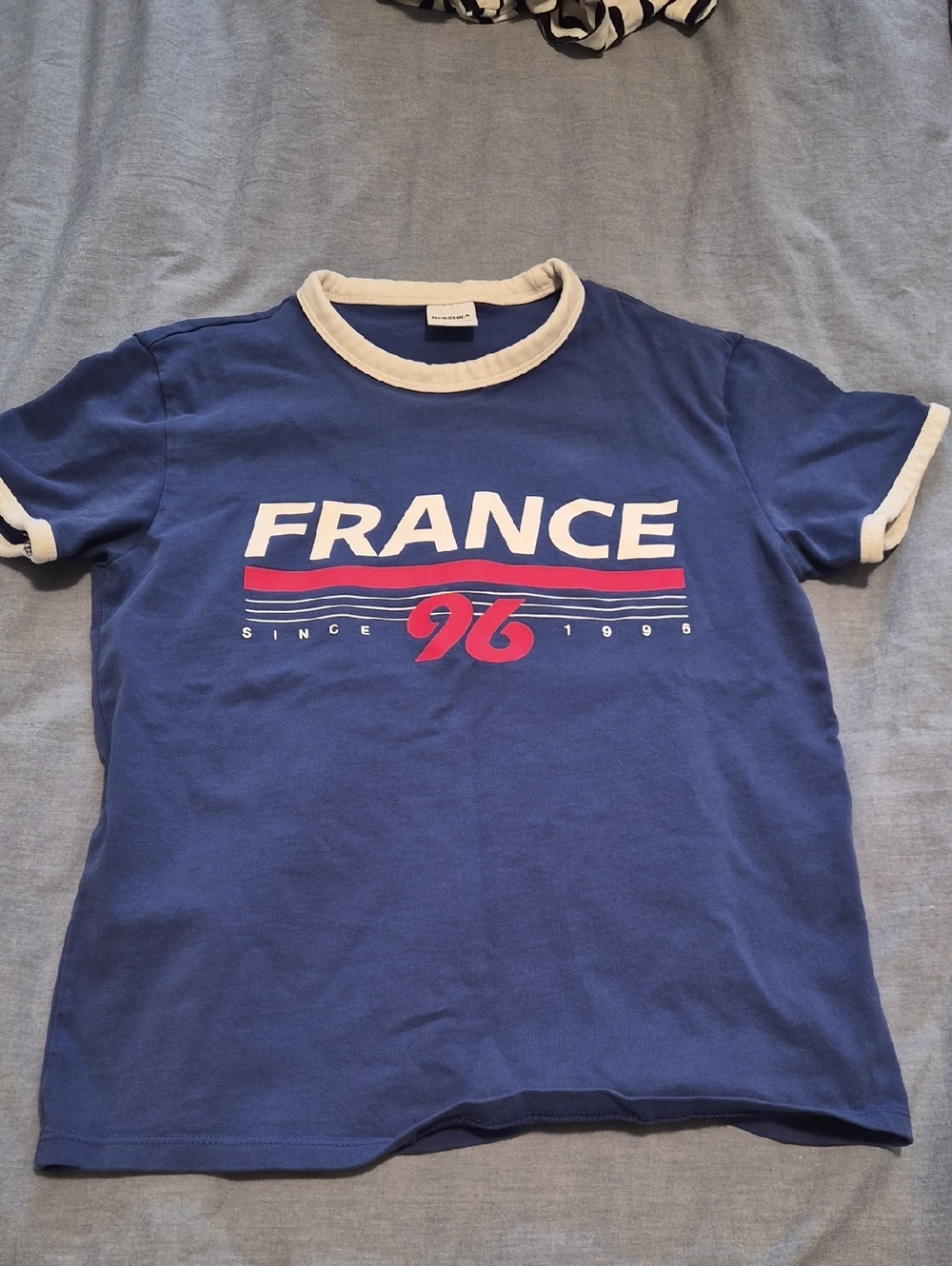 Bershka Blue France 96 Ringer Tee with White Trim